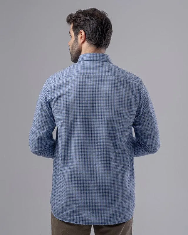 SLIM FIT CHECKERED SHIRT  - SKY BLUE