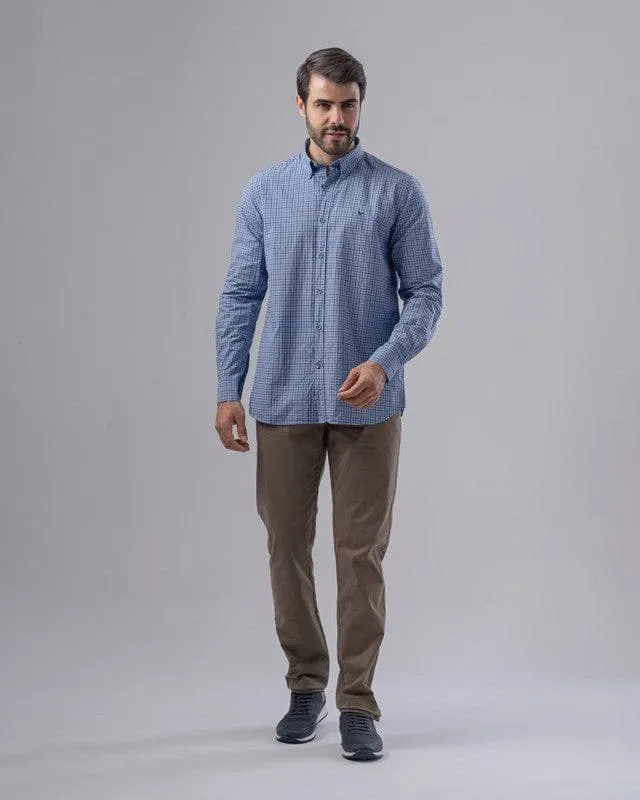 SLIM FIT CHECKERED SHIRT  - SKY BLUE