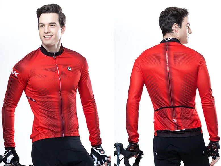 Solid Red Men Long Sleeve Cycling Jersey