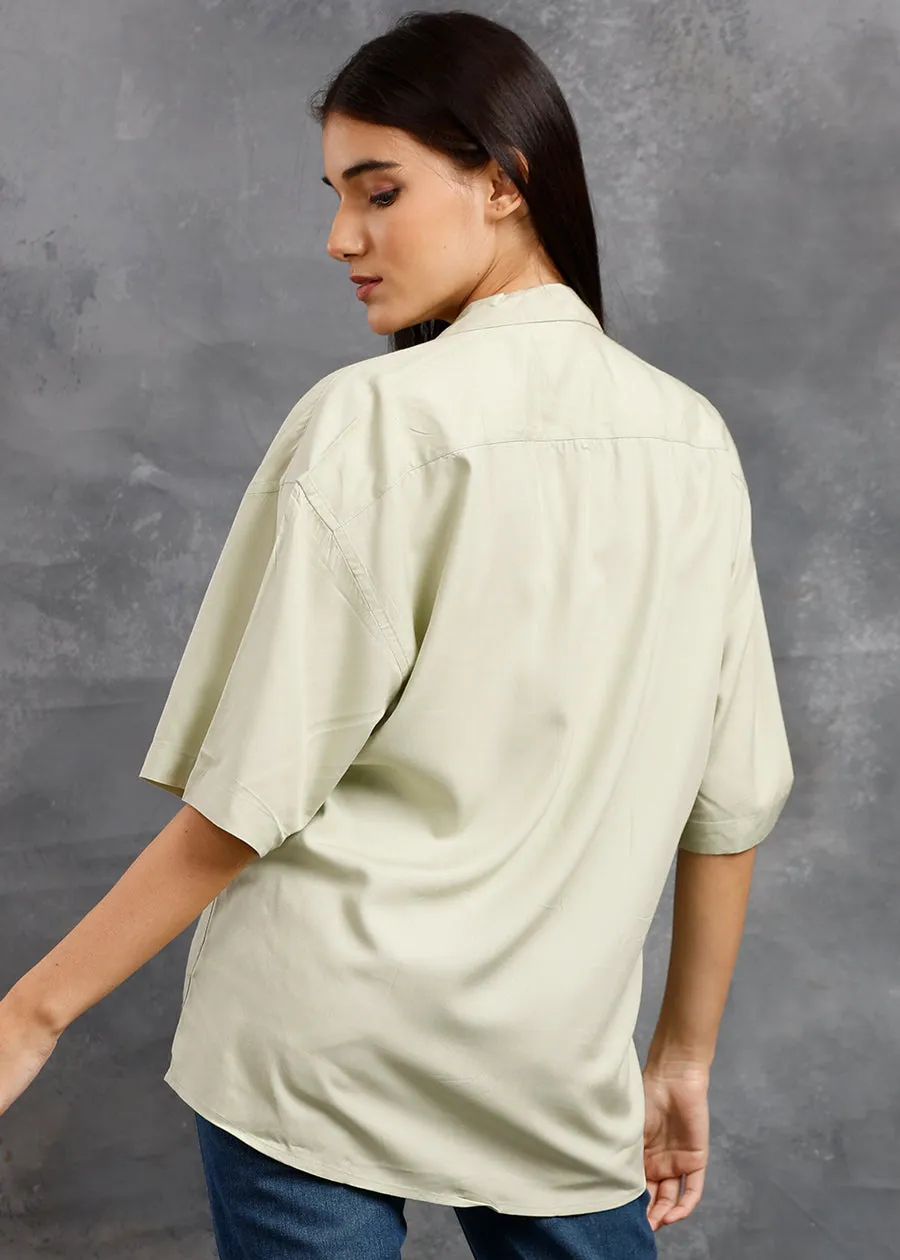 Solid Womens Fluidic Oversized Shirt - Pista Green