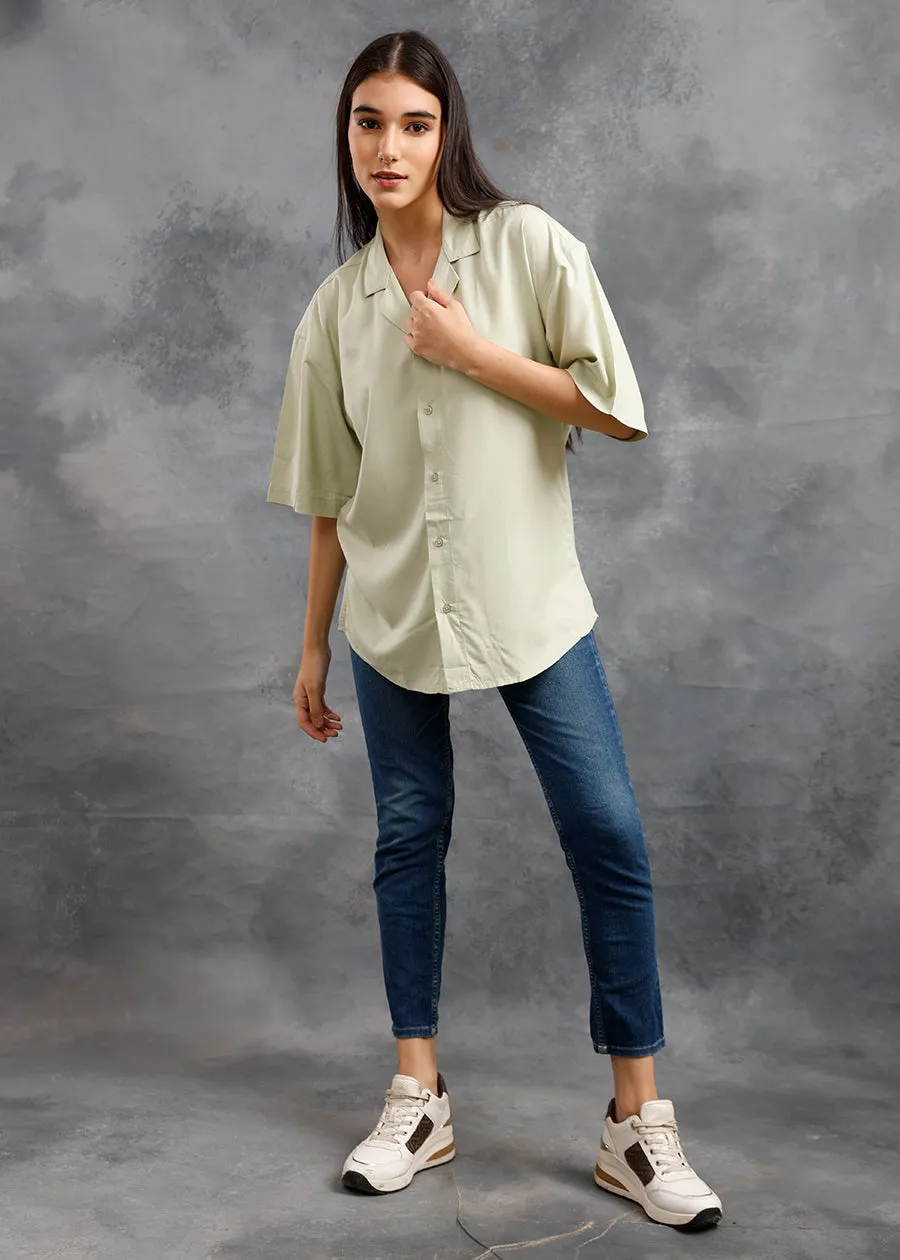 Solid Womens Fluidic Oversized Shirt - Pista Green