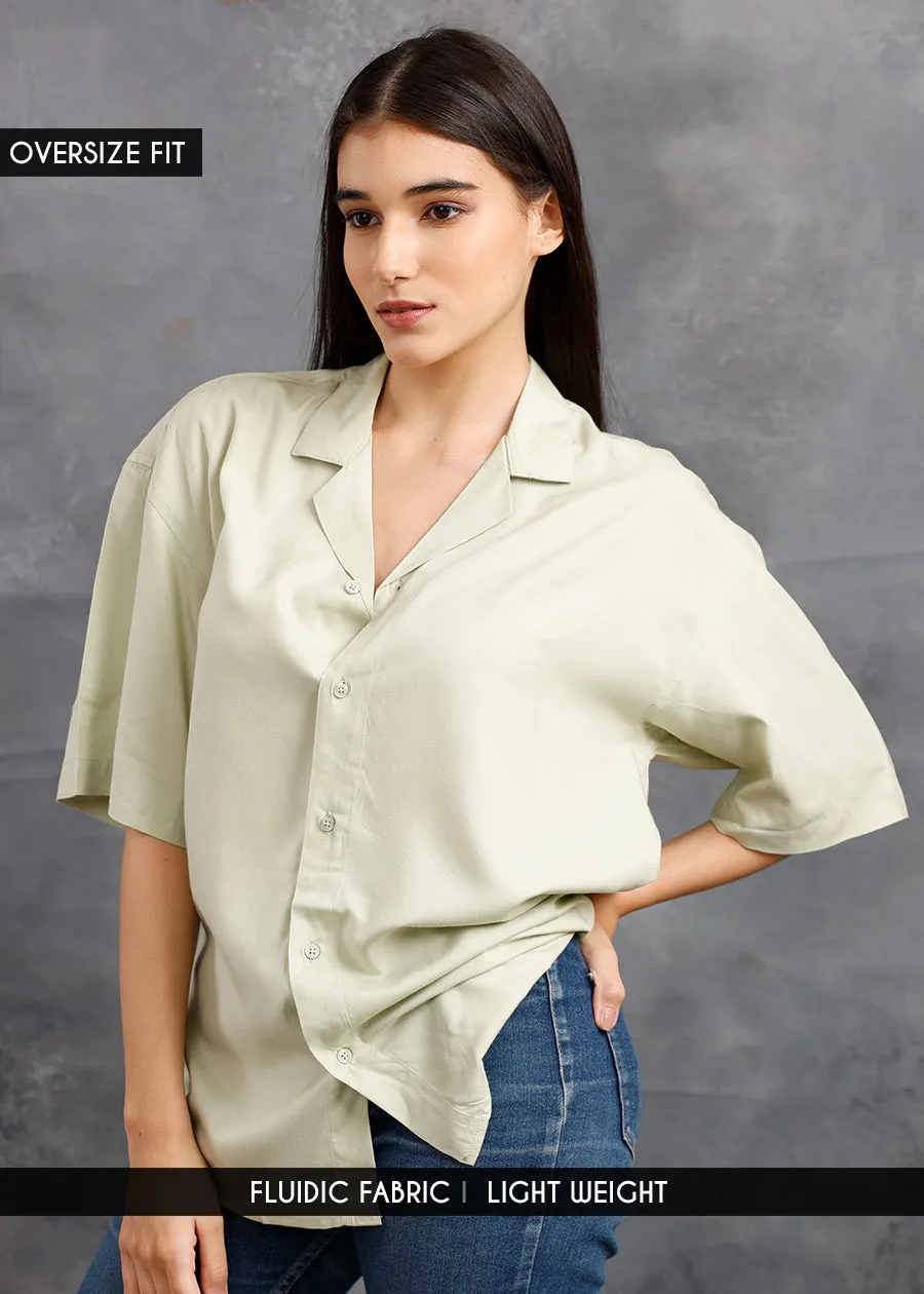 Solid Womens Fluidic Oversized Shirt - Pista Green