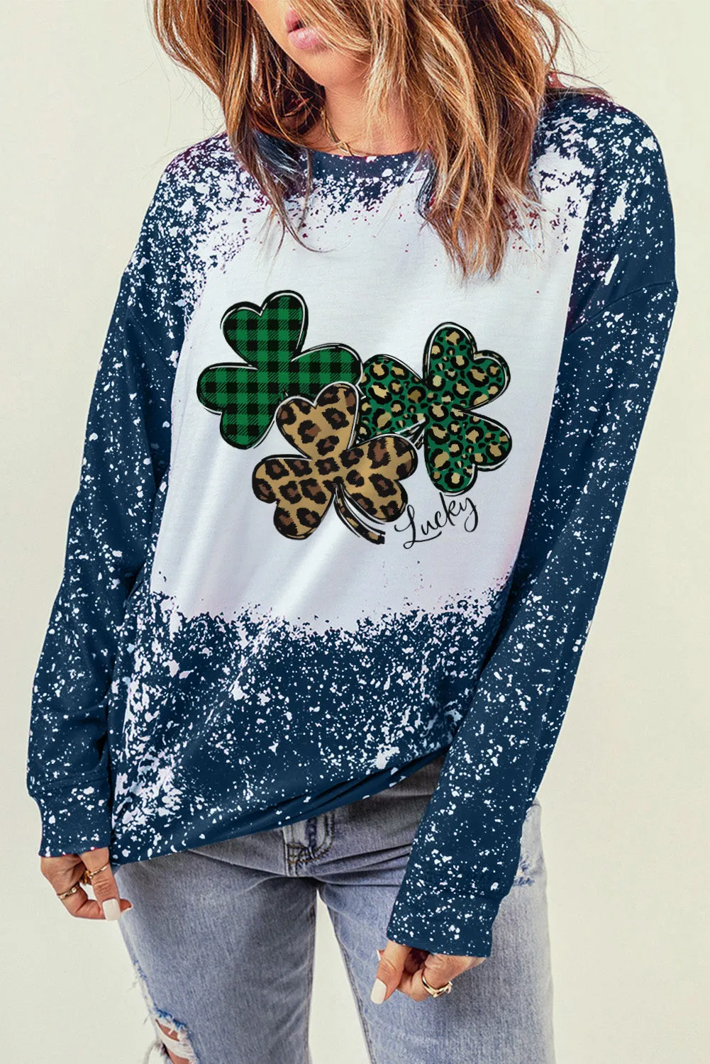 St. Patrick's Day Sweatshirt for Women Clover Print Long Sleeve Tee Tops