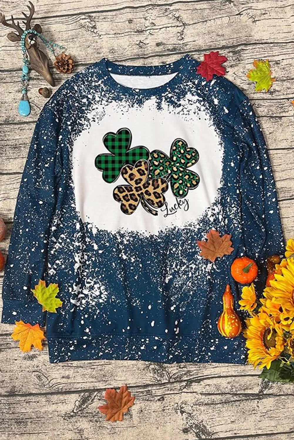 St. Patrick's Day Sweatshirt for Women Clover Print Long Sleeve Tee Tops