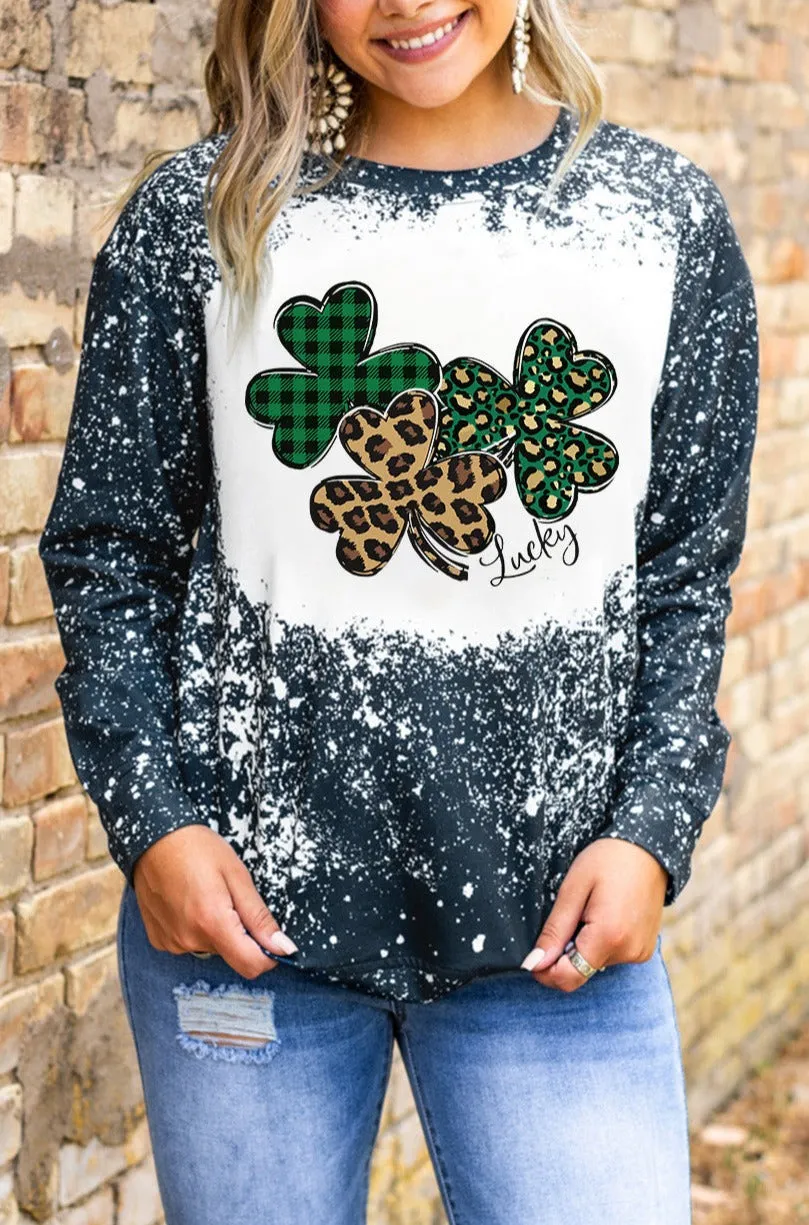 St. Patrick's Day Sweatshirt for Women Clover Print Long Sleeve Tee Tops