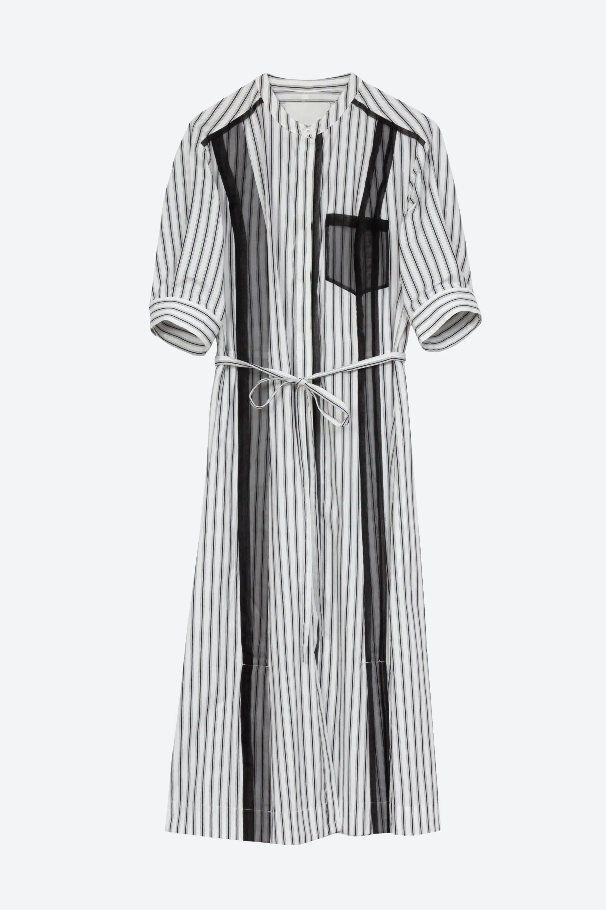 Striped Shirt Dress With Organza Overlay