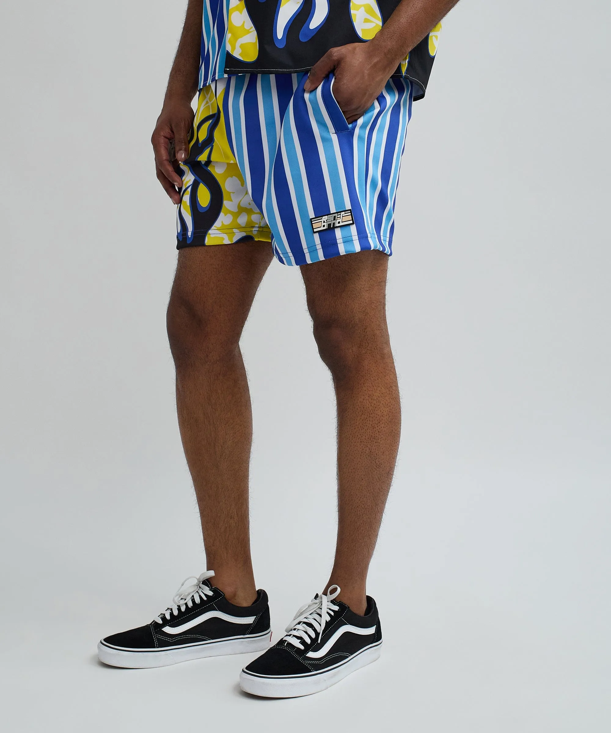 Stripes And Flames Shorts - Blue