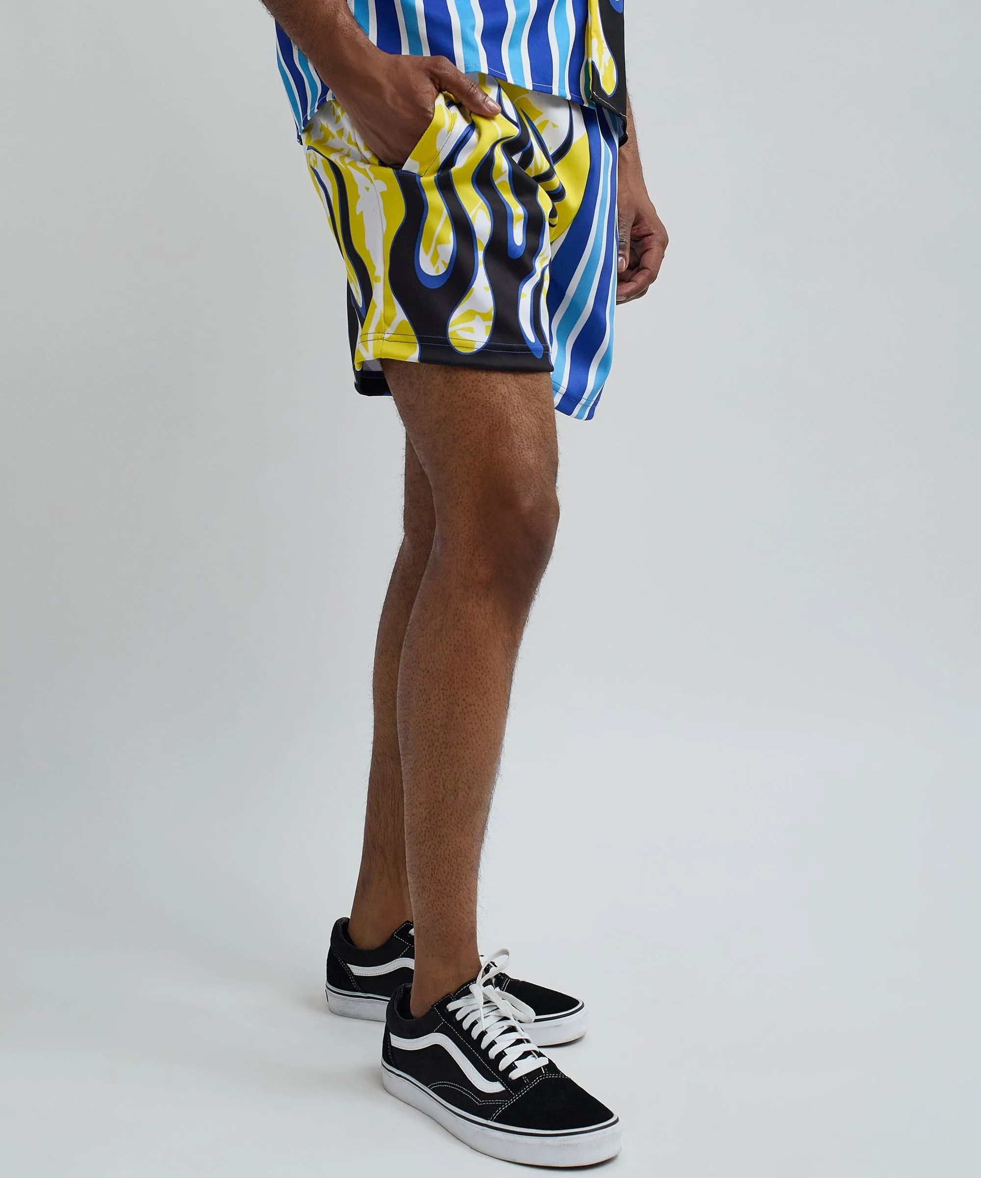 Stripes And Flames Shorts - Blue