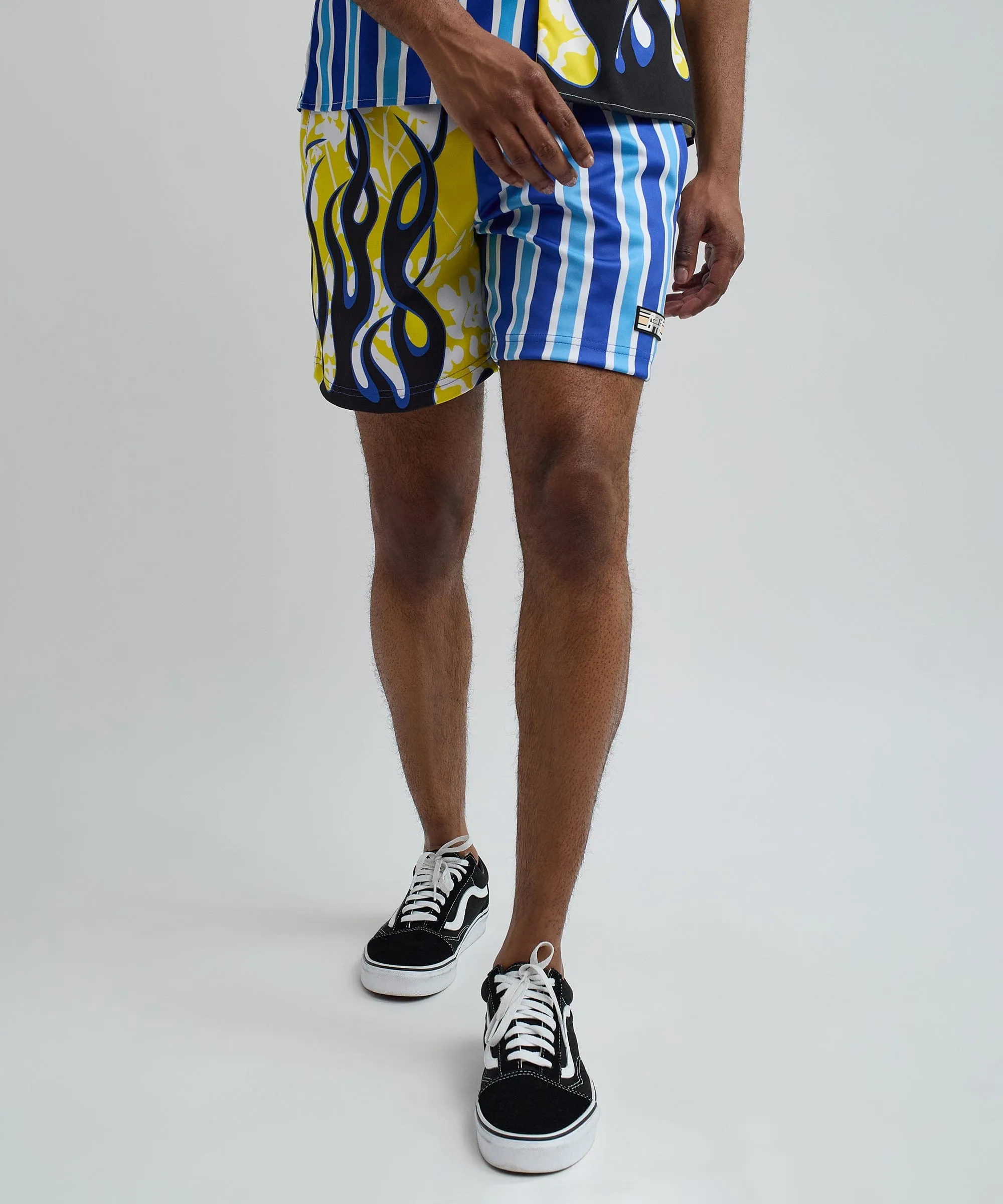 Stripes And Flames Shorts - Blue