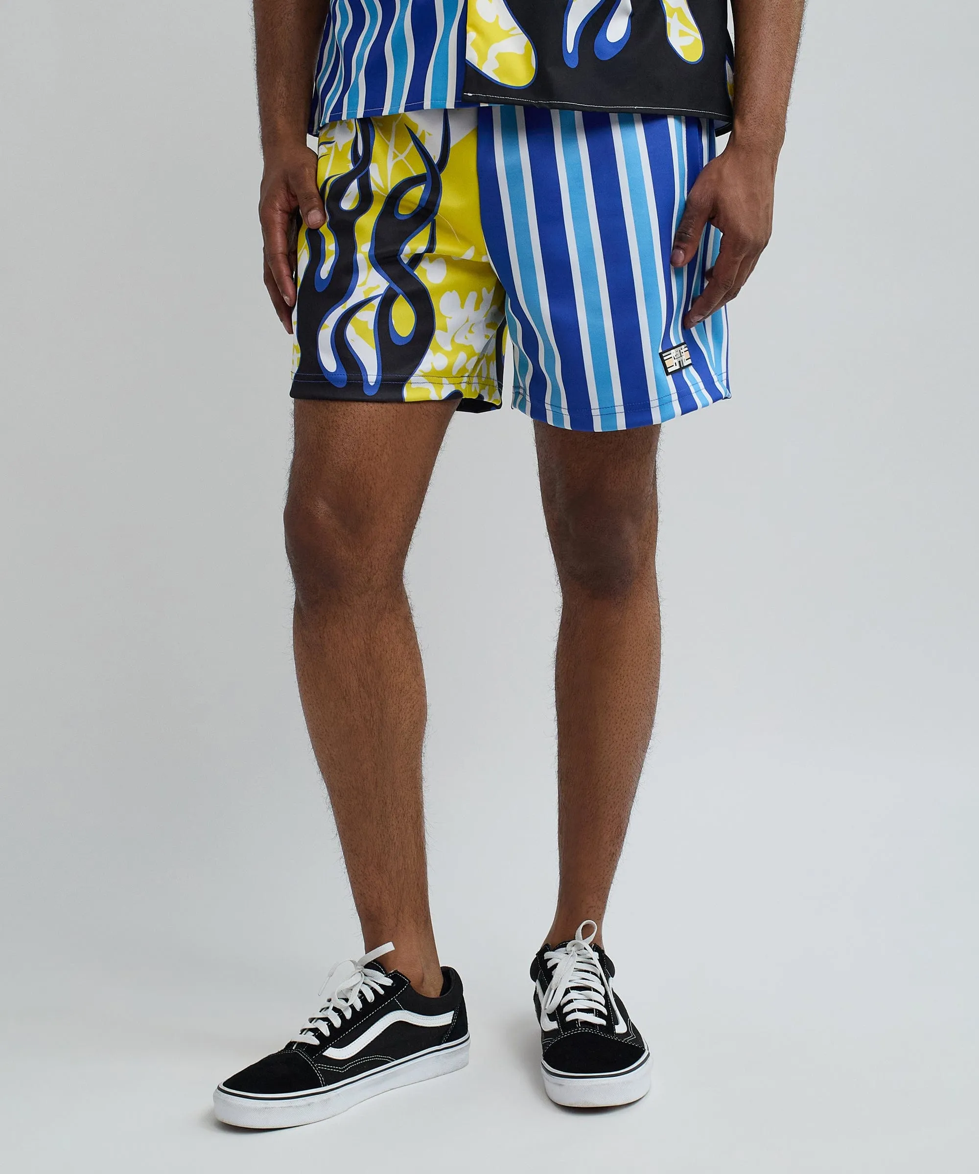 Stripes And Flames Shorts - Blue