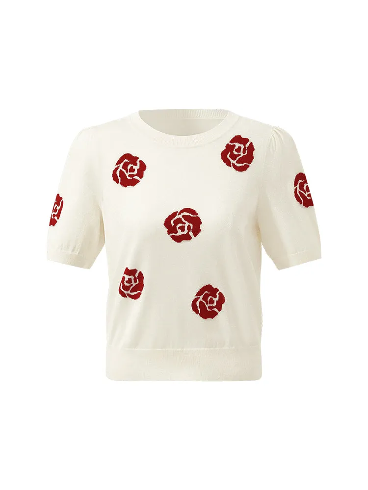 Tencel Rose Jacquard Women Knit Top