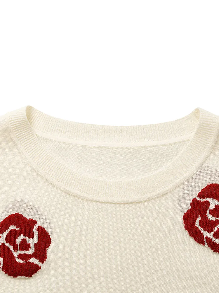 Tencel Rose Jacquard Women Knit Top