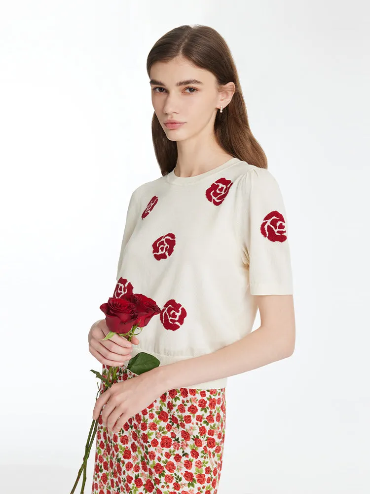 Tencel Rose Jacquard Women Knit Top