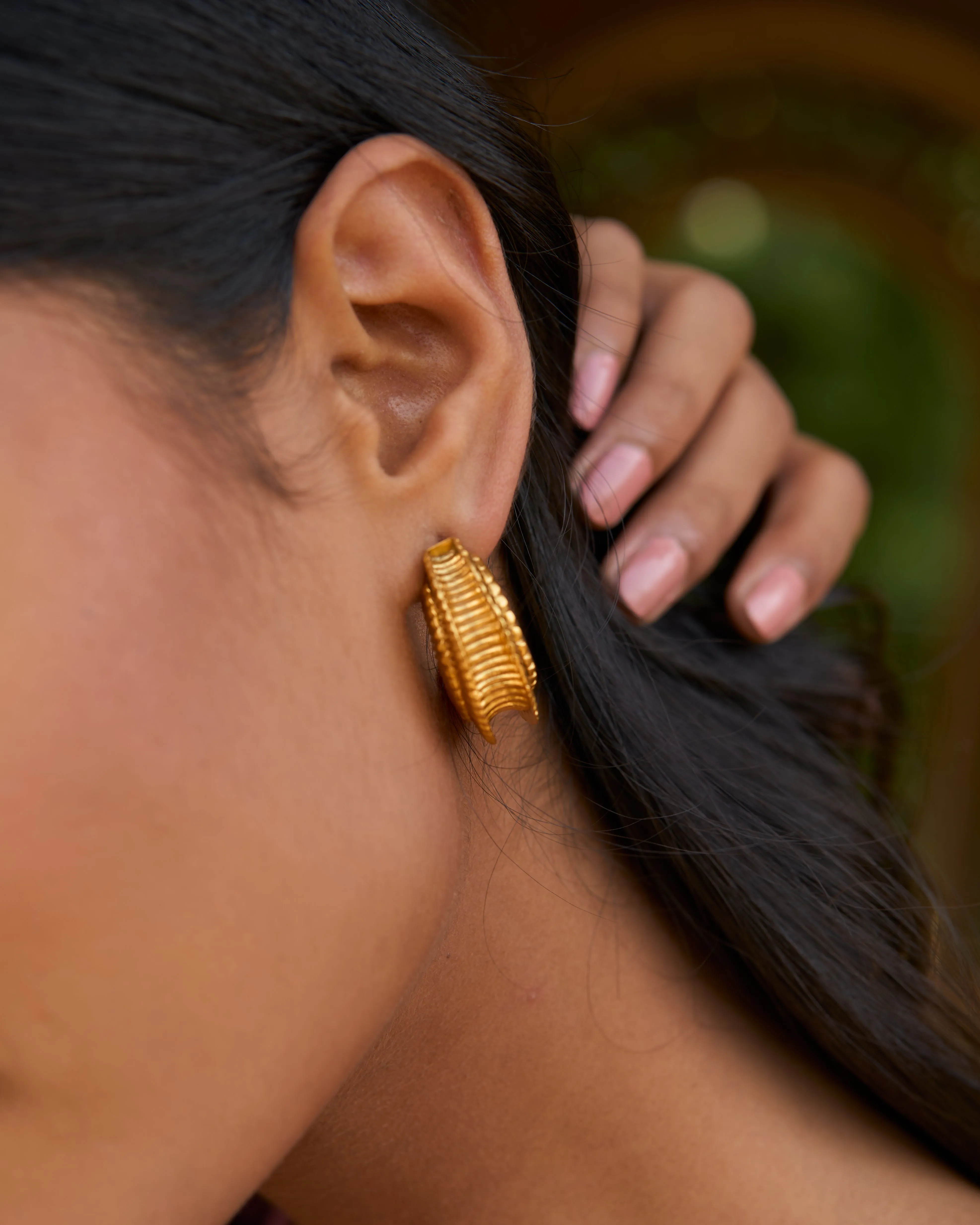 trueBrowns 22K Gold-Plated Half Circular Earrings