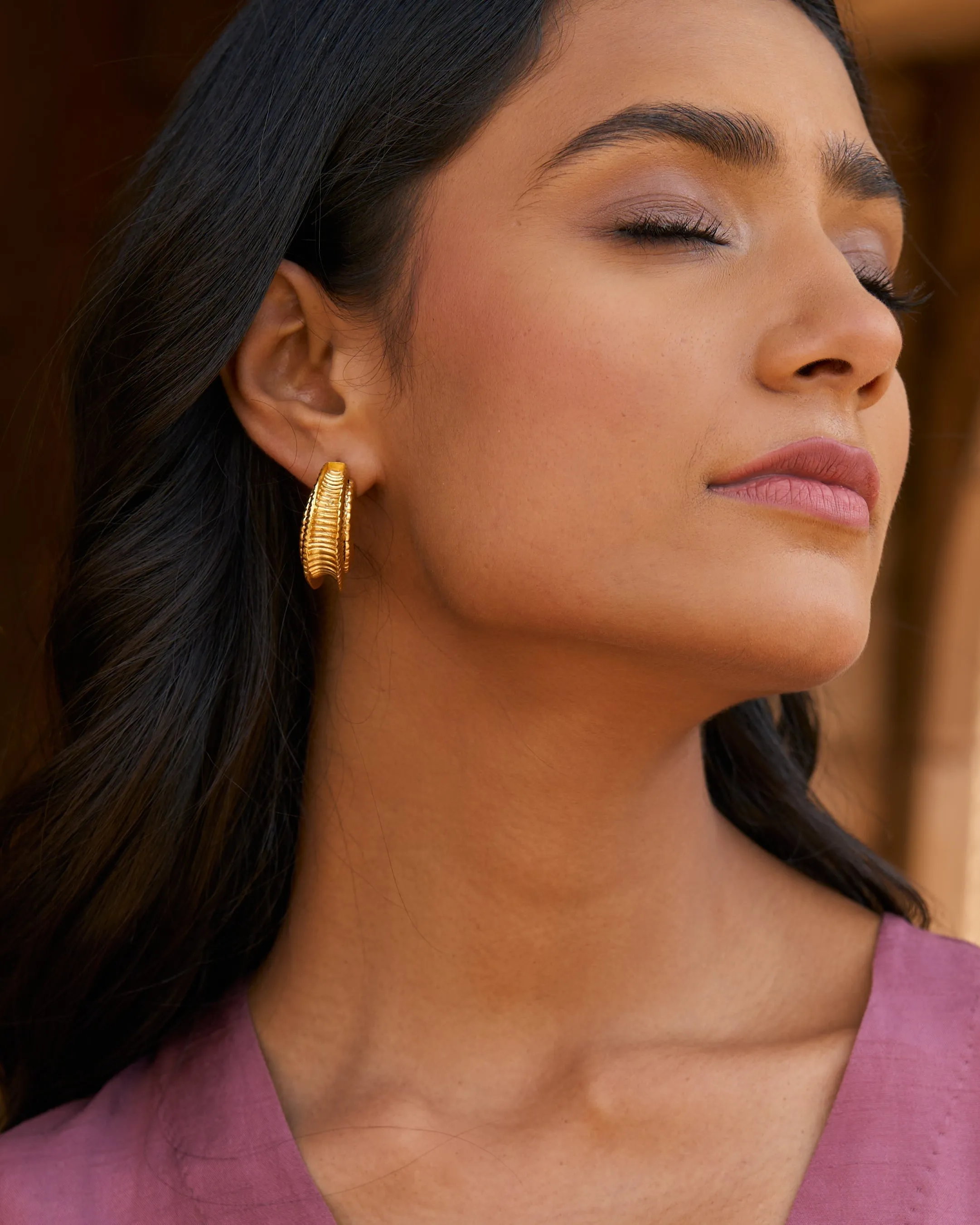 trueBrowns 22K Gold-Plated Half Circular Earrings