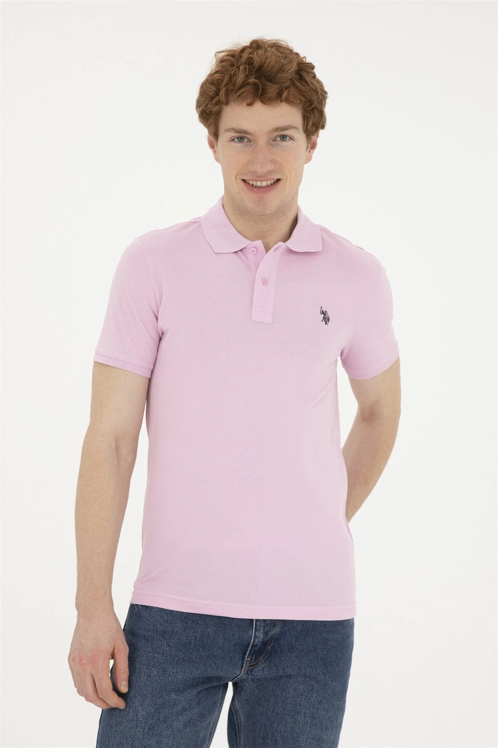 USPA Polo Shirt Men Pink VR041 USPOM201 Single Color Horse US Polo Assn.