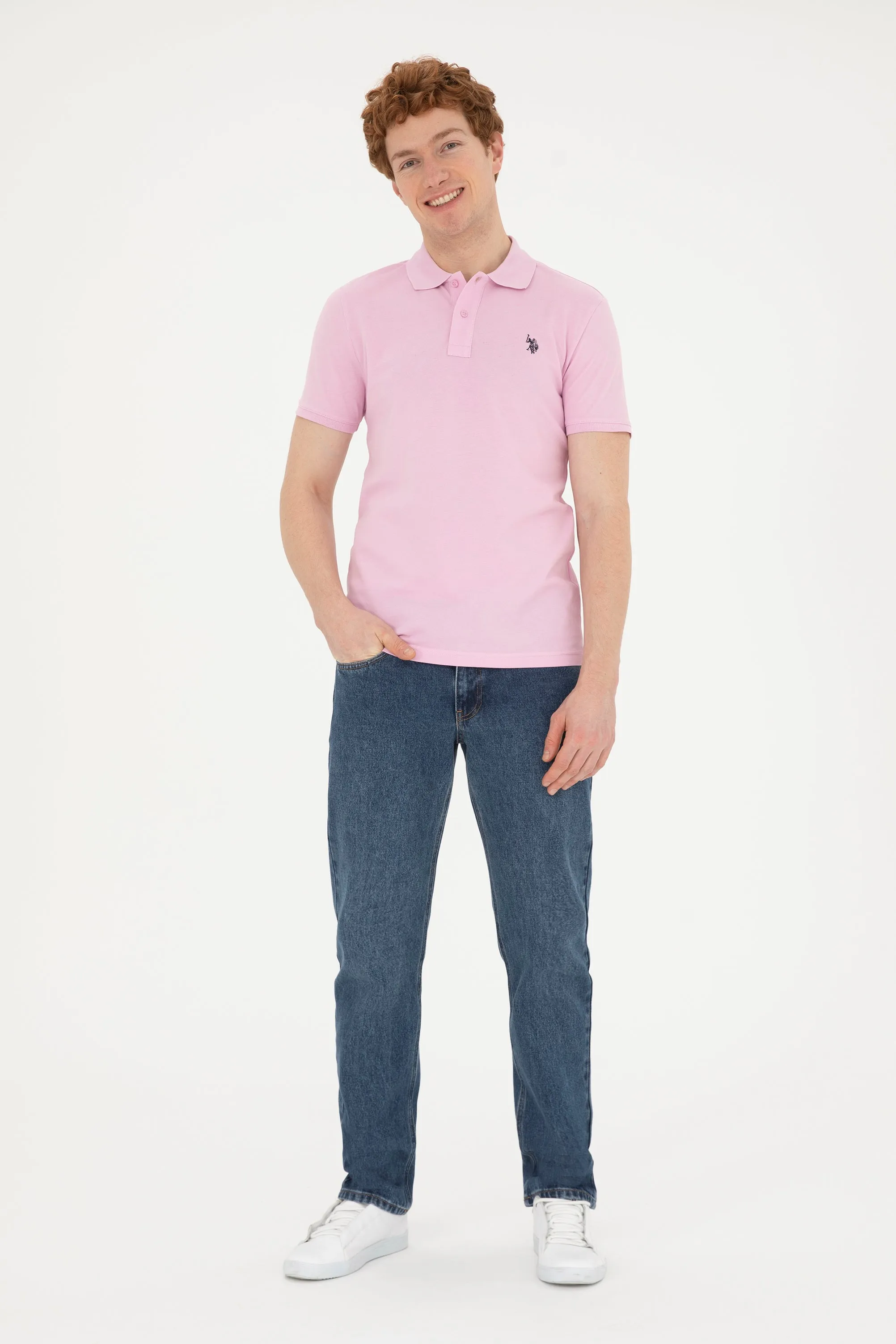 USPA Polo Shirt Men Pink VR041 USPOM201 Single Color Horse US Polo Assn.