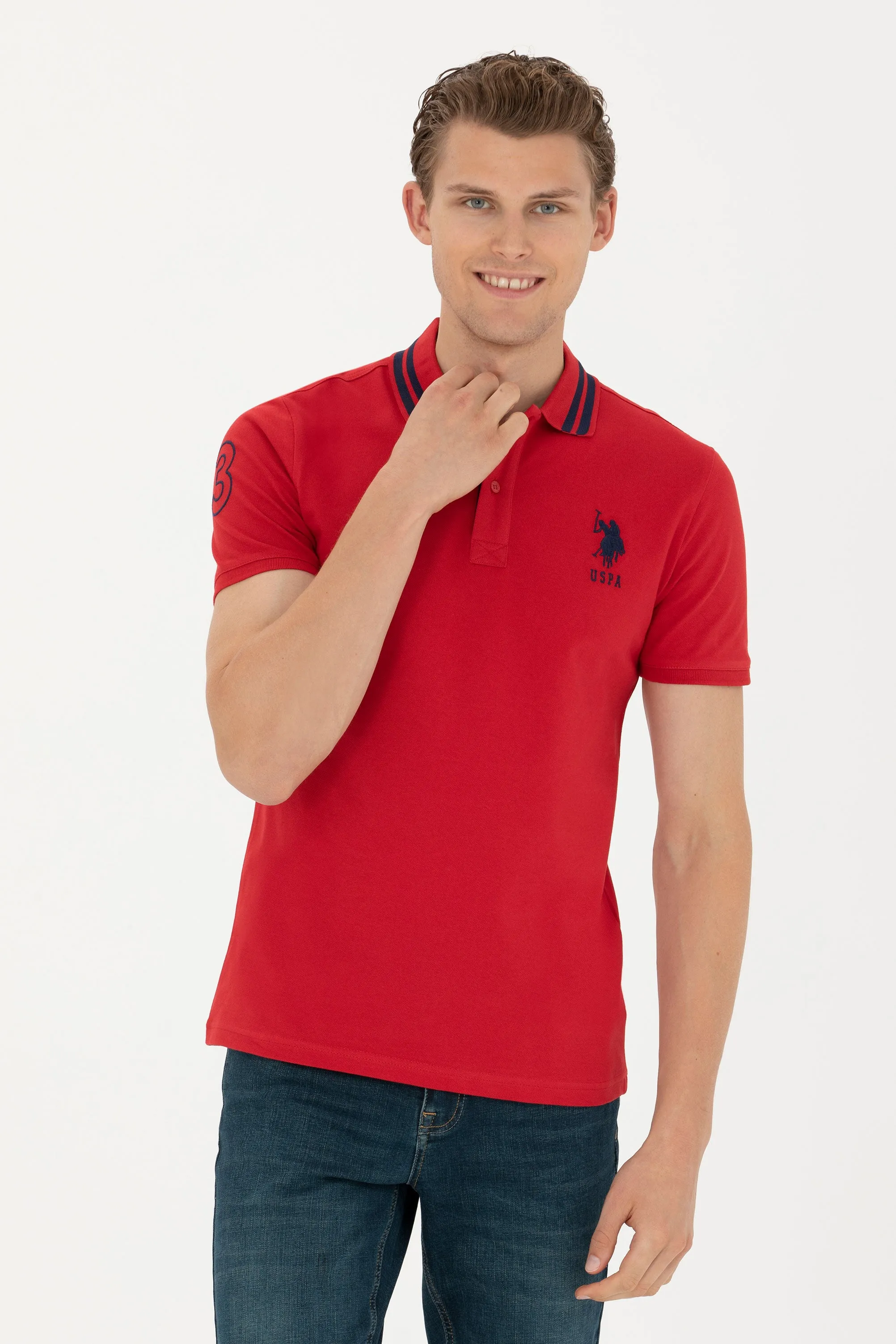 USPA Polo Shirt Men Red VR171 USPOM212 Single Color Horse US Polo Assn.