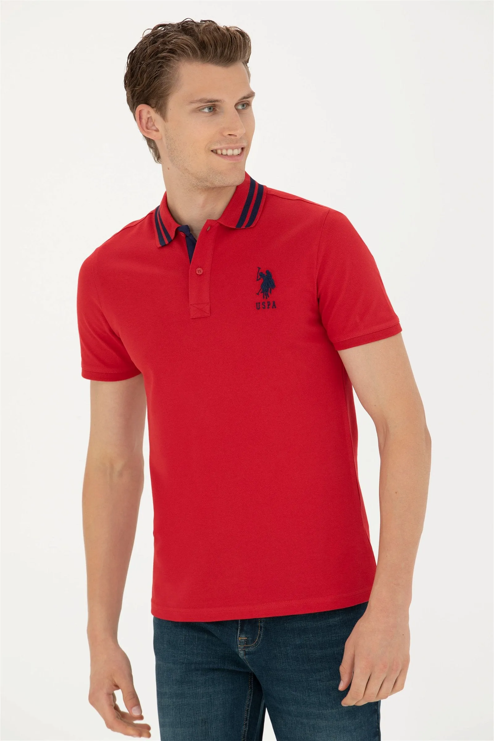 USPA Polo Shirt Men Red VR171 USPOM212 Single Color Horse US Polo Assn.