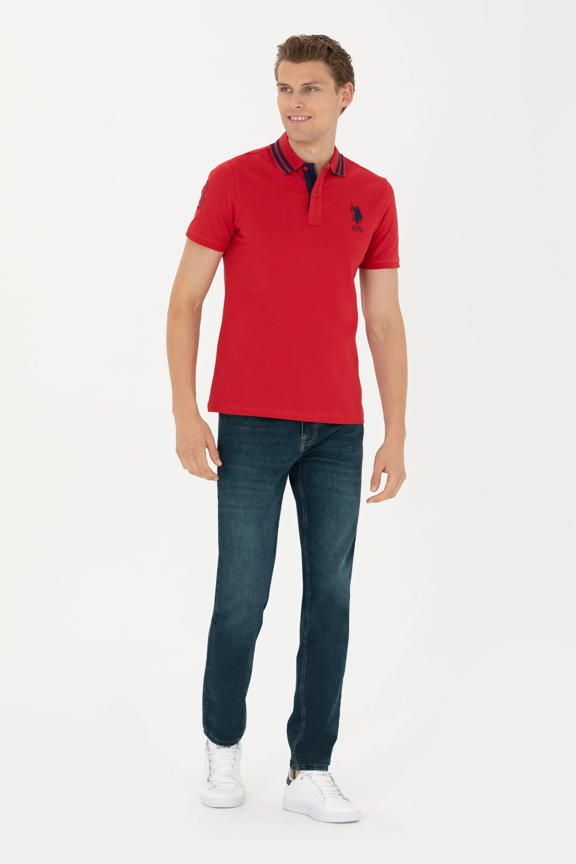 USPA Polo Shirt Men Red VR171 USPOM212 Single Color Horse US Polo Assn.