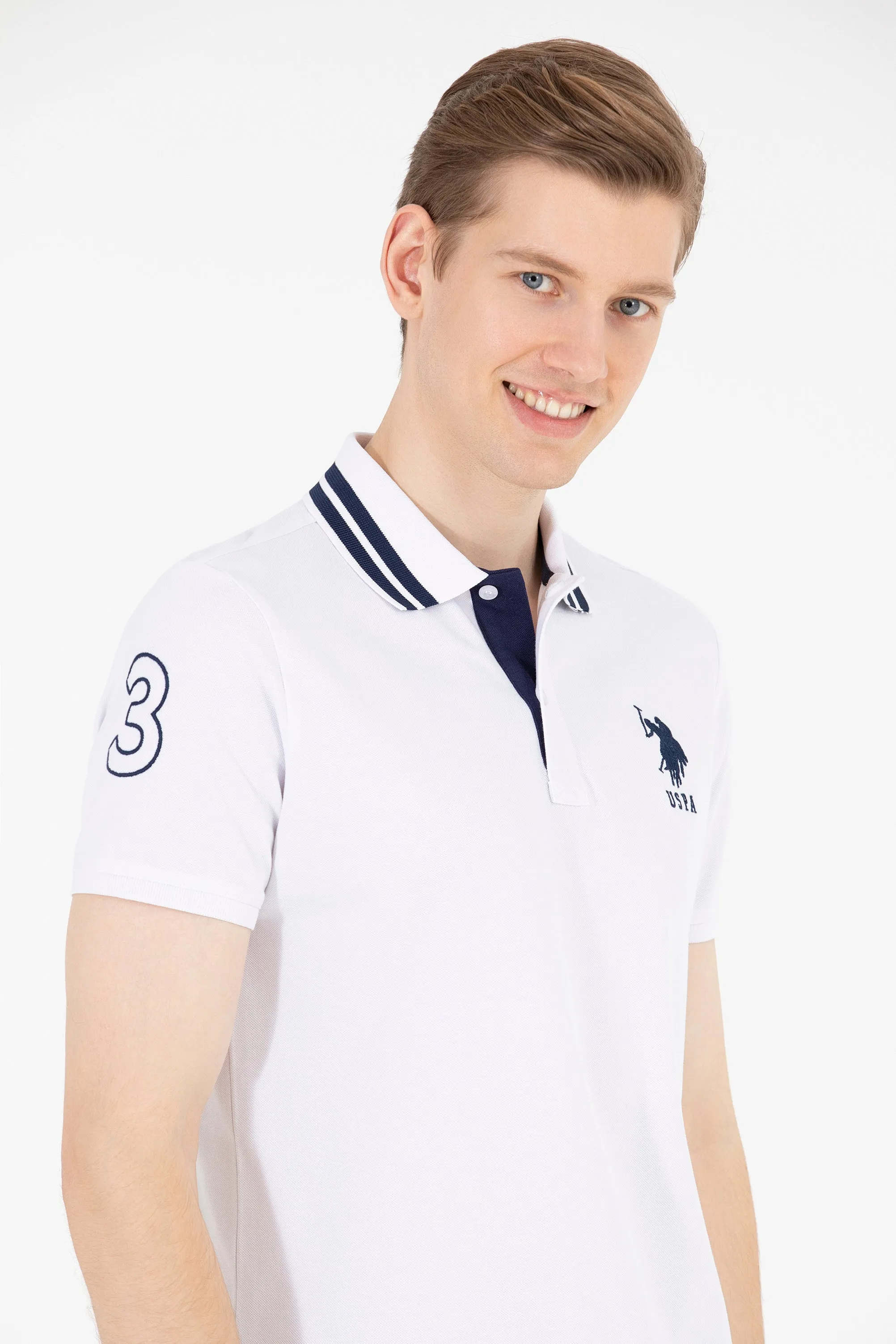 USPA Polo Shirt Men White VR013 USPOM195 Big Pony Logo Number 3 US Polo Assn.