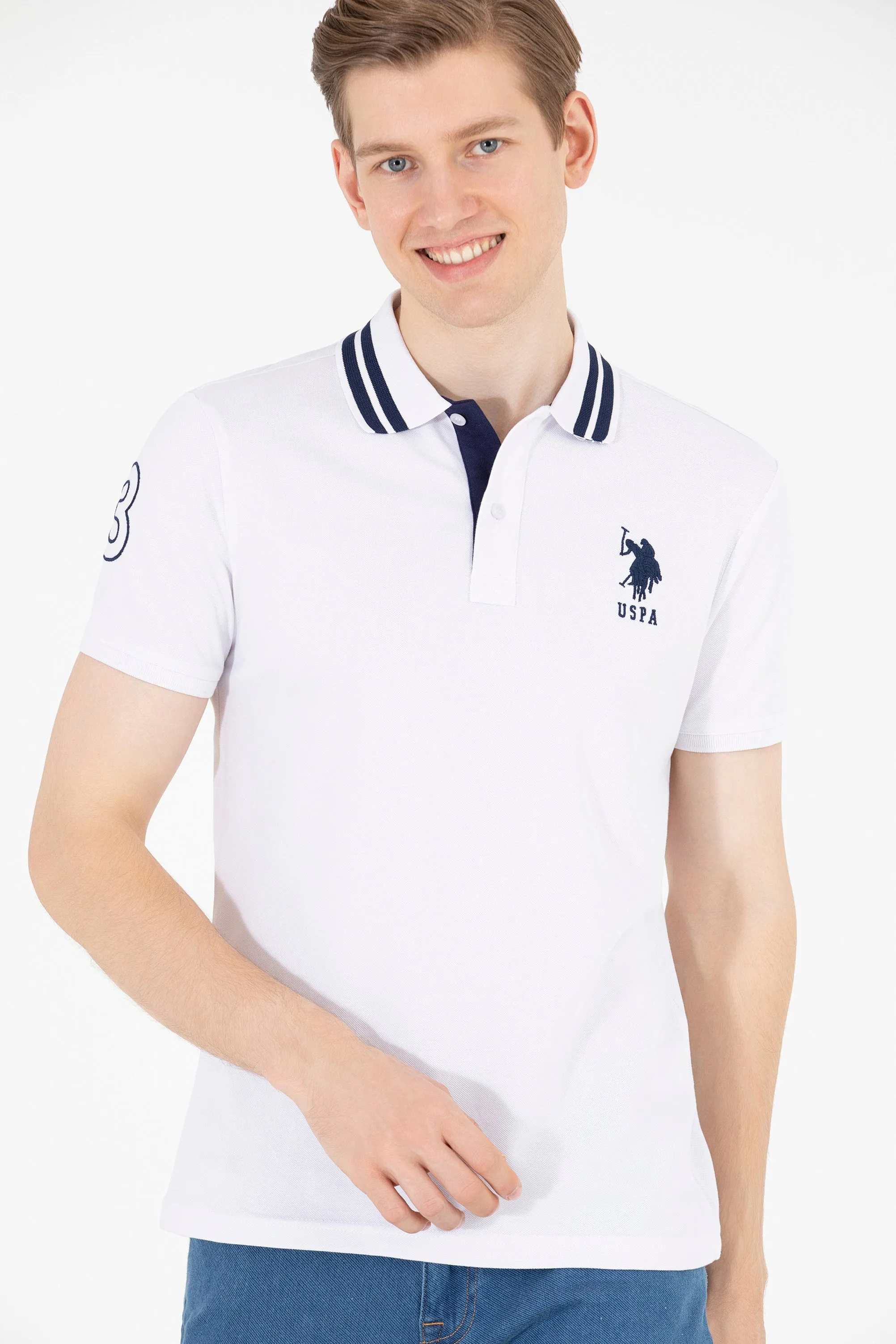 USPA Polo Shirt Men White VR013 USPOM195 Big Pony Logo Number 3 US Polo Assn.