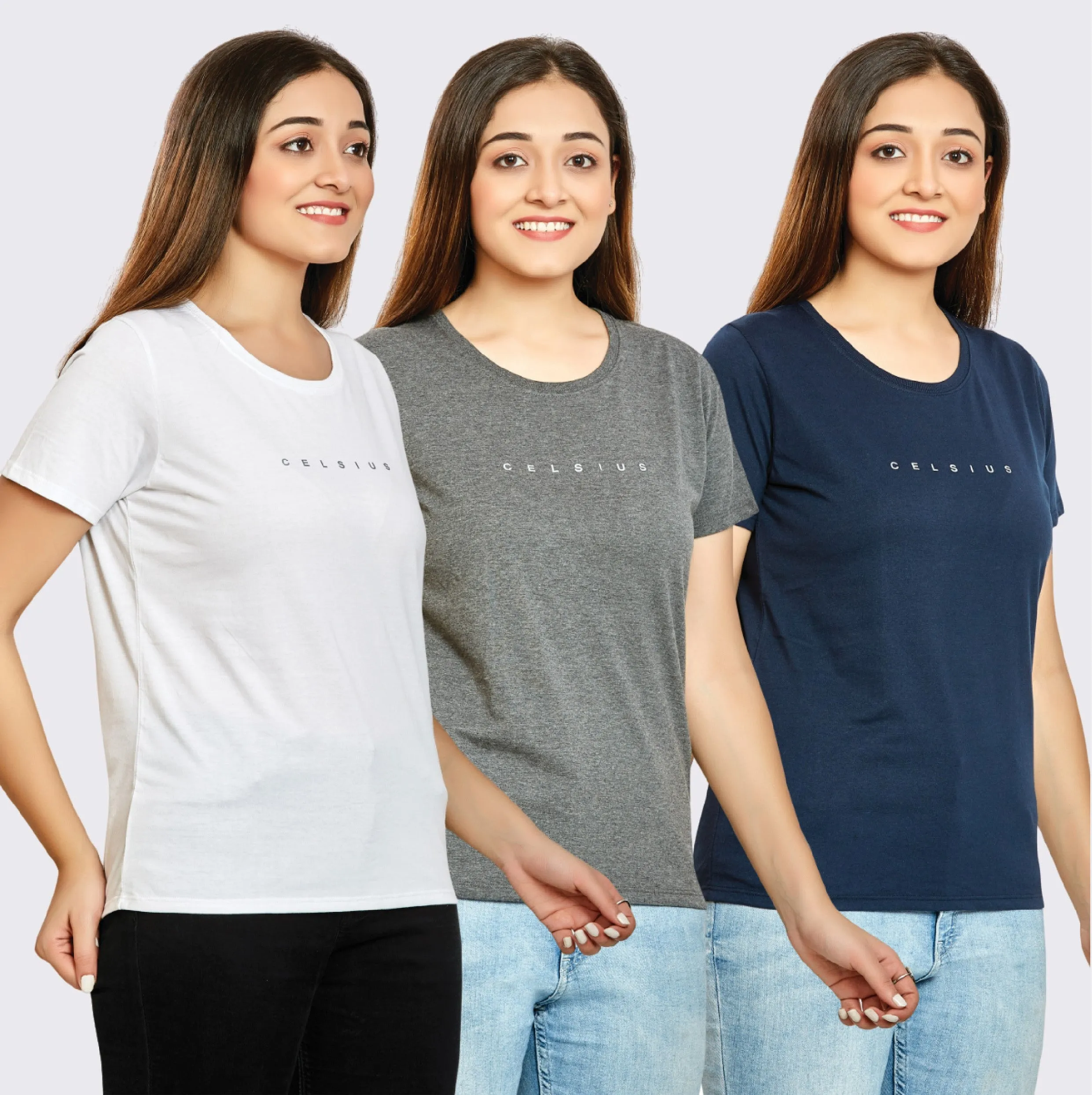 WOMEN 3 PIECE PACK CREW NECK TSHIRT