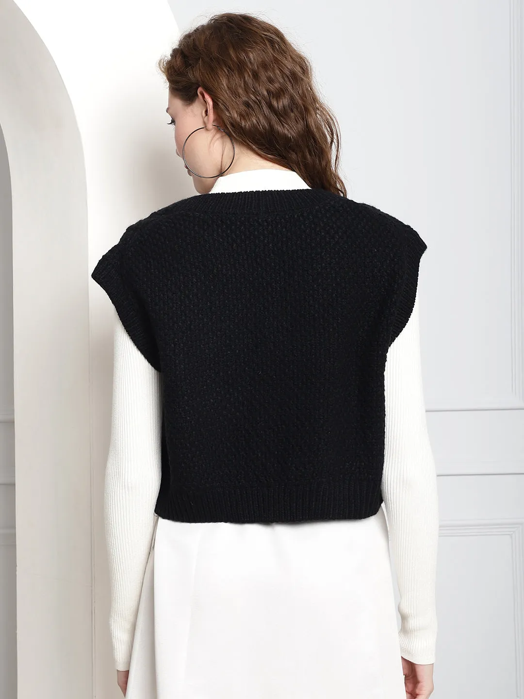 Women Black V Neck Sweater Vest