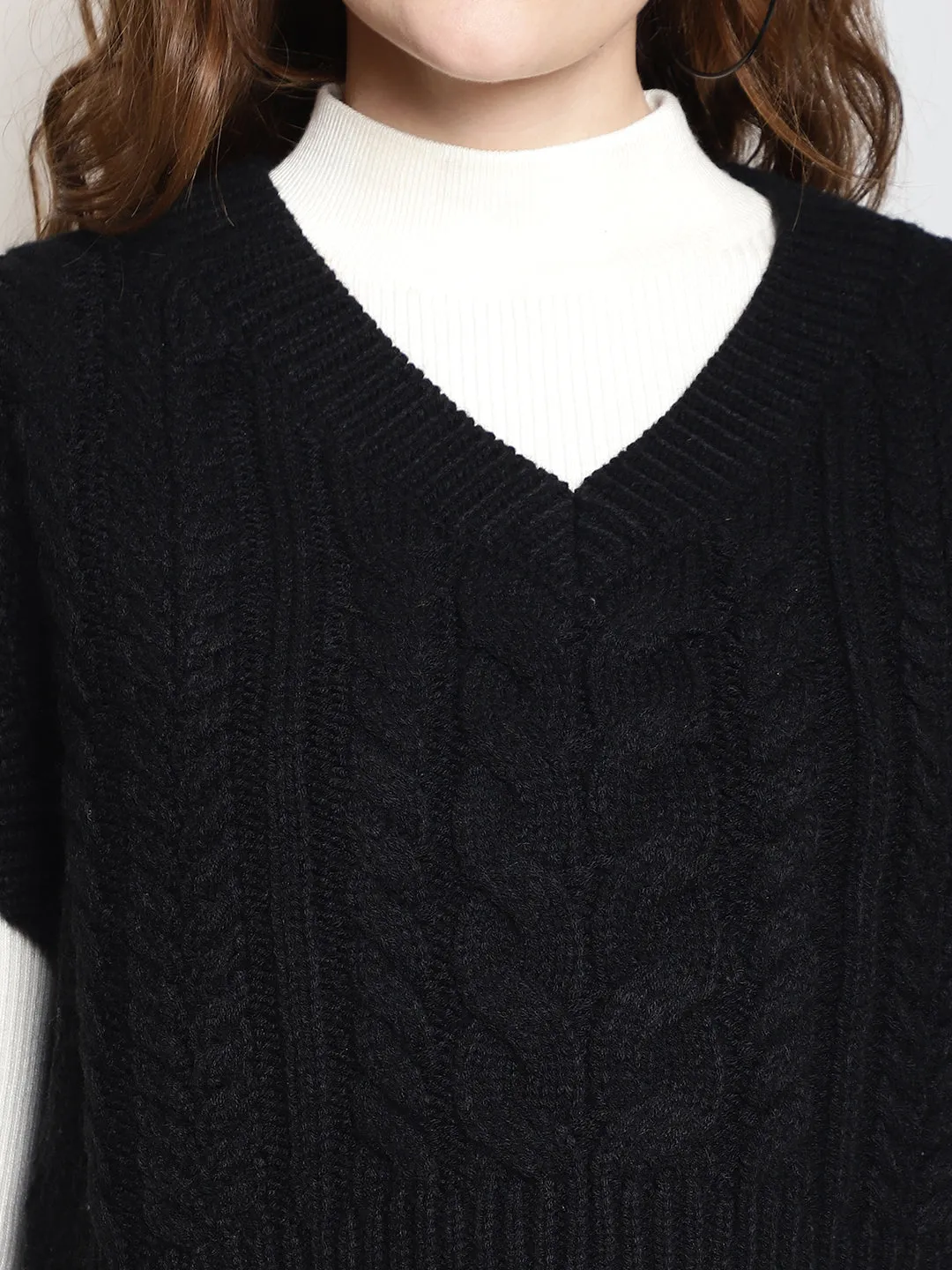 Women Black V Neck Sweater Vest