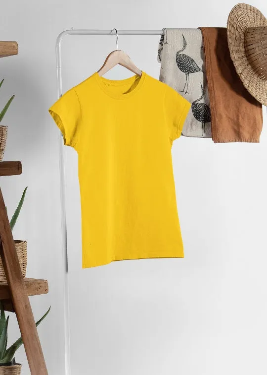 Women Solid Half Sleeve T-Shirt - Mustard