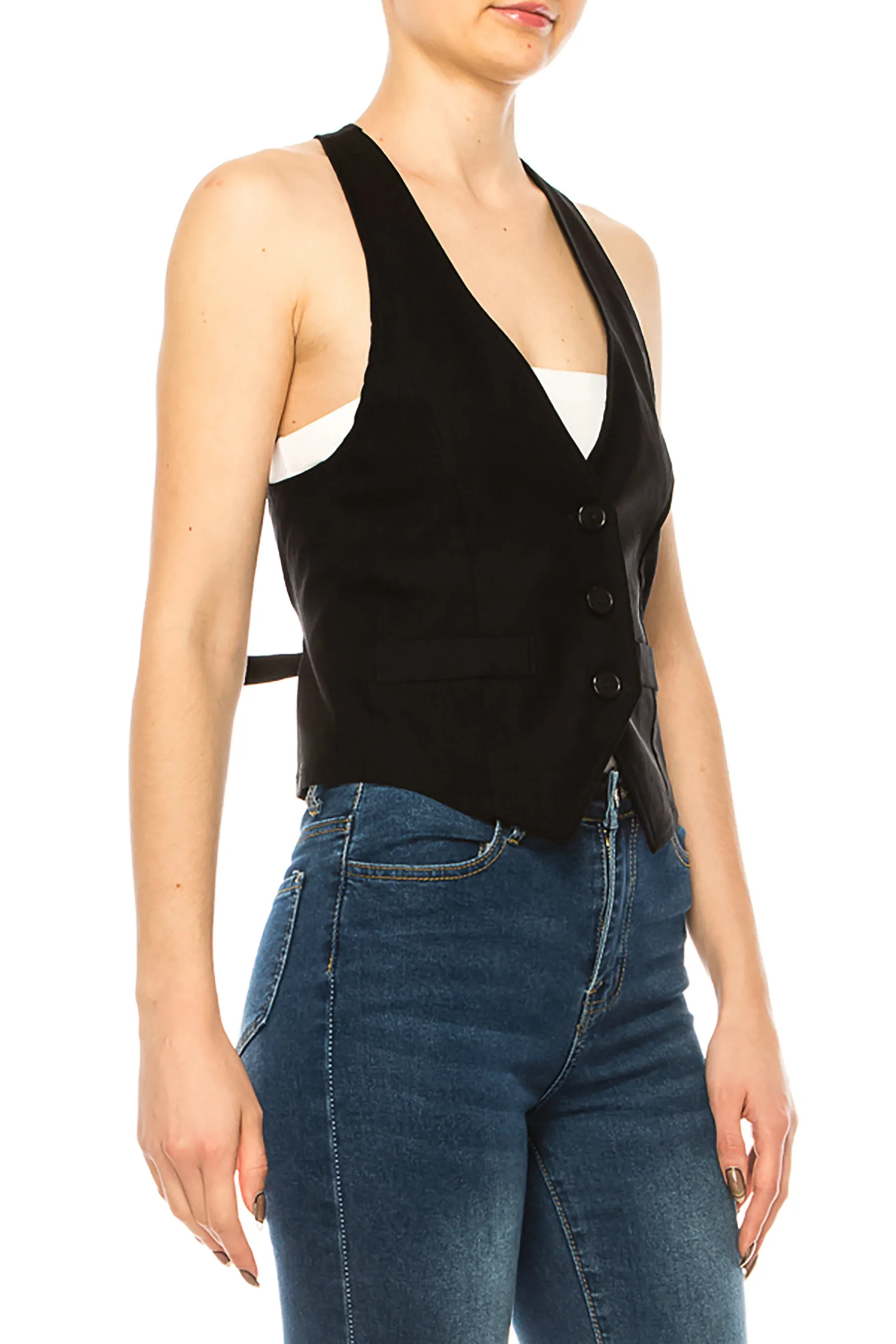 Women's Casual Solid Racerback Vest Button Down Closure