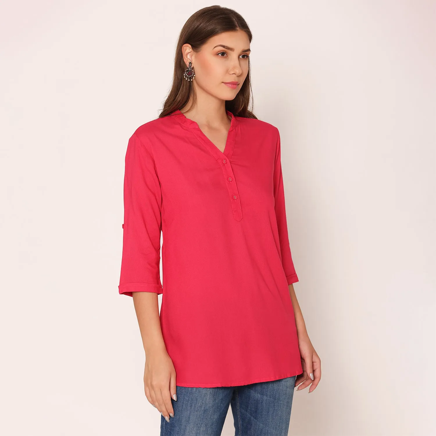 Women's Solid Short Kurti- Fuschia