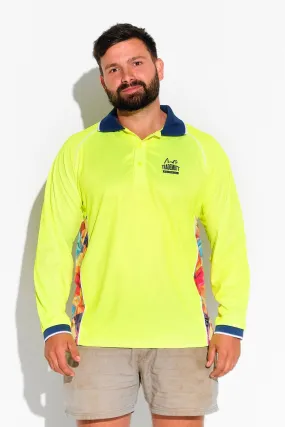 Yellow Fractal Long Sleeve Polo